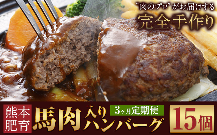 【3ヶ月定期便】ハンバーグ 馬肉入り 手作りハンバーグ 15個 (1個：約150g) 定期便 馬肉ハンバーグ 肉 馬肉 手作り 肉の宮本《申し込みの翌月から出荷(土日祝除く)》惣菜 おかず 肉 牛 豚---sn_fmybhtei_r7_45000_15i_mo3---