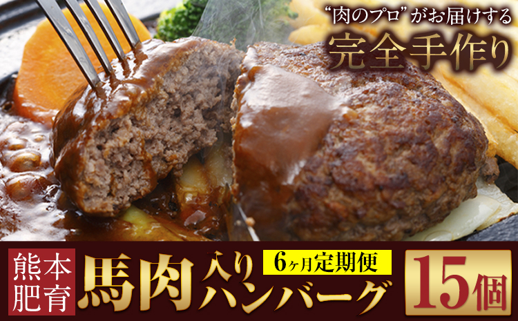 【6ヶ月定期便】ハンバーグ 馬肉入り 手作りハンバーグ 15個 (1個：約150g) 定期便 馬肉ハンバーグ 肉 馬肉 手作り 肉の宮本《申し込みの翌月から出荷(土日祝除く)》惣菜 おかず 肉 牛 豚---sn_fmybhtei_r7_89500_15i_mo6---