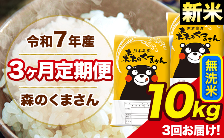新米 令和7年産 森のくまさん 無洗米 【3ヶ月定期便】10kg 5kg×2袋 計3回お届け 《お申込み翌月から出荷》 お米 こめ 熊本県産 ご飯 備蓄---mk7tei_73500_10kg_mo3_ng_m---