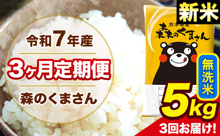 新米 令和7年産 森のくまさん 無洗米 【3ヶ月定期便】5kg 5kg×1袋 計3回お届け 《お申込み翌月から出荷》 お米 こめ 熊本県産 ご飯 備蓄---mk7tei_37500_5kg_mo3_ng_m---