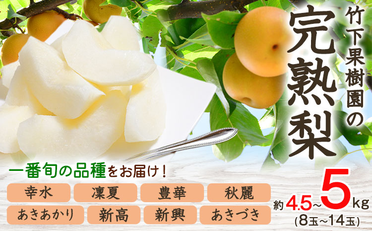 梨 完熟梨 和梨 なし フルーツ 果物 旬 秋 ( 幸水 凛夏 あきあかり 秋麗 あきづき 豊華 新高 新興 のいずれか) 約4.5~ 5kg (8～14玉) 熊本県長洲町産 竹下果樹園《8月中旬-10月下旬頃出荷》果物 なし---sn_ctknasi_k810_24_14000_5kg---st-p