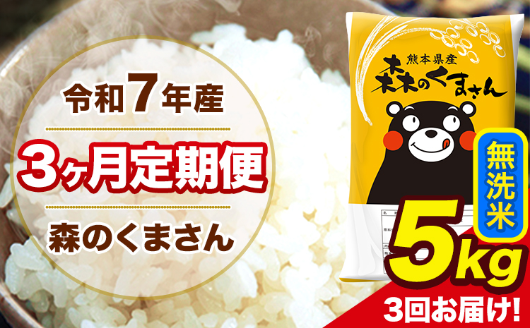 令和7年産 森のくまさん 無洗米 【3ヶ月定期便】5kg 5kg×1袋 計3回お届け 《お申込み翌月から出荷》 お米 こめ 熊本県産 ご飯 備蓄---mk7tei_30000_5kg_mo3_ng_m---