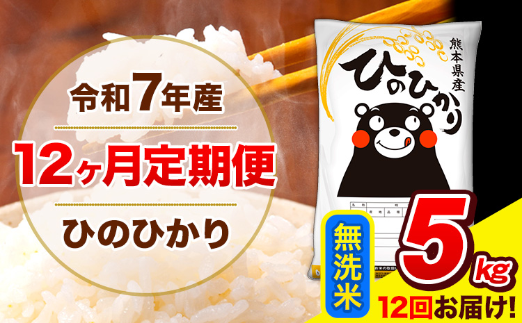 令和7年産 ひのひかり【12ヶ月定期便】無洗米  5kg (5kg×1袋) 計12回お届け 《お申込み翌月から出荷》 熊本県産 無洗米 精米 ひの 米 こめ お米 熊本県 長洲町---hn7tei_120000_5kg_mo12_ng_m---