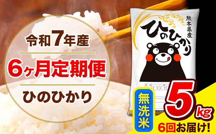 令和7年産 ひのひかり【6ヶ月定期便】無洗米  5kg (5kg×1袋) 計6回お届け 《お申込み翌月から出荷》 熊本県産 無洗米 精米 ひの 米 こめ お米 熊本県 長洲町---hn7tei_60000_5kg_mo6_ng_m---