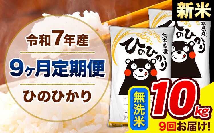 新米 令和7年産 ひのひかり 【9ヶ月定期便】 無洗米 10kg (5kg×2袋) 計9回お届け 《お申込み翌月から出荷》 熊本県産 精米 ひの 米 こめ お米 熊本県 長洲町---hn7tei_220500_10kg_mo9_ng_m---