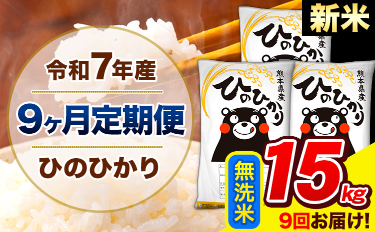 新米 令和7年産 ひのひかり 【9ヶ月定期便】 無洗米 15kg (5kg×3袋) 計9回お届け 《お申込み翌月から出荷》 熊本県産 精米 ひの 米 こめ お米 熊本県 長洲町---hn7tei_328500_15kg_mo9_ng_m---