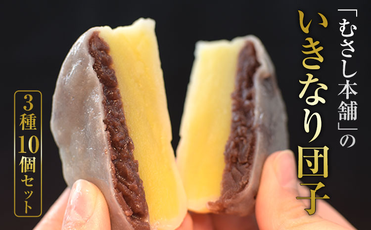 むさし本舗のいきなり団子 10個入り(黒粒4個、黒こし3個、白あん3個)  《60日以内に出荷予定(土日祝除く)》---sn_fmusasidango_60d_r7_7500_10p---st-p