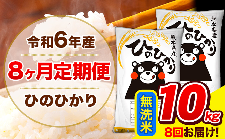 [8ヶ月定期便]令和6年産 ひのひかり 無洗米 10kg (5kg×2袋) 計8回お届け [お申し込み月の翌月から出荷開始] 熊本県産 無洗米 精米 ひの 米 こめ お米 熊本県 長洲町---hn6tei_156000_10kg_mo8_ng_m---