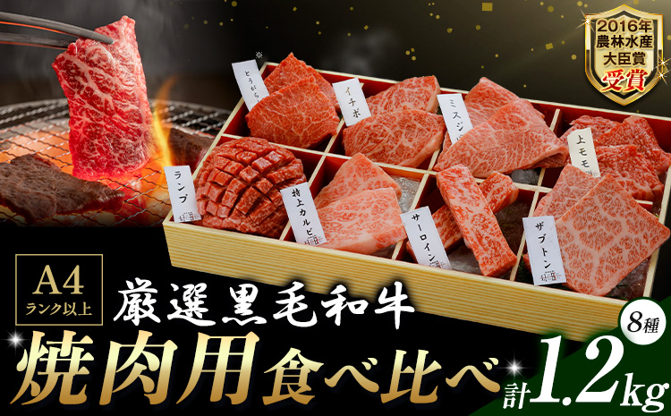 厳選 くまもと黒毛和牛 焼肉用食べ比べ8種 1.2kg《30日以内に出荷予定(土日祝除く)》熊本県 大津町 くまもと黒毛和牛 和牛焼肉LIEBE 厳選部位 希少部位 特上カルビ サーロイン ザブトン 上モモ ランプ イチボ ミスジ 冷蔵 リーベ---so_cliebey8sy_30d_r8_50000_1200g---