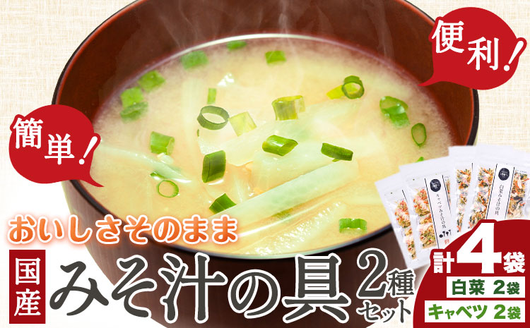 国産 乾燥野菜 みそ汁 2種セット キャベツ 2袋 白菜 2袋 合計 4袋 吉良食品 《30日以内に出荷予定(土日祝除く)》 熊本県 大津町 野菜 乾燥野菜 味噌汁 みそ汁 時短 簡単 便利---so_kiramssr_30d_r7_6000_4i---