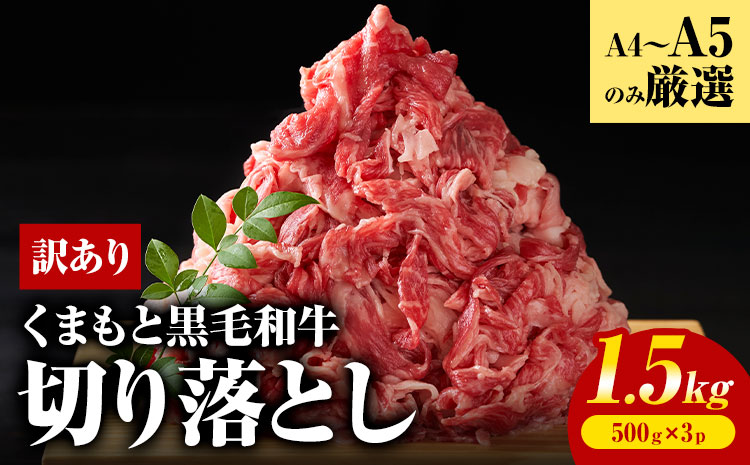 訳あり くまもと黒毛和牛 切り落とし 1.5kg(500ｇ×3ｐ）《30日以内に出荷予定(土日祝除く)》熊本県 大津町 黒毛和牛 肉 お肉 和牛 A5 A4 小分け---so_fmpkkks_30d_r7_16500_1500g---