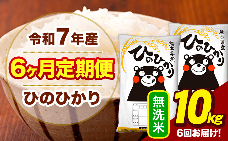 令和7年産 【6ヶ月定期便】 無洗米 米 ひのひかり 10kg《お申込み翌月から出荷》熊本県 大津町 国産 熊本県産 無洗米 送料無料 ヒノヒカリ こめ お米---hn7tei_129000_10kg_mo6_oz_m---