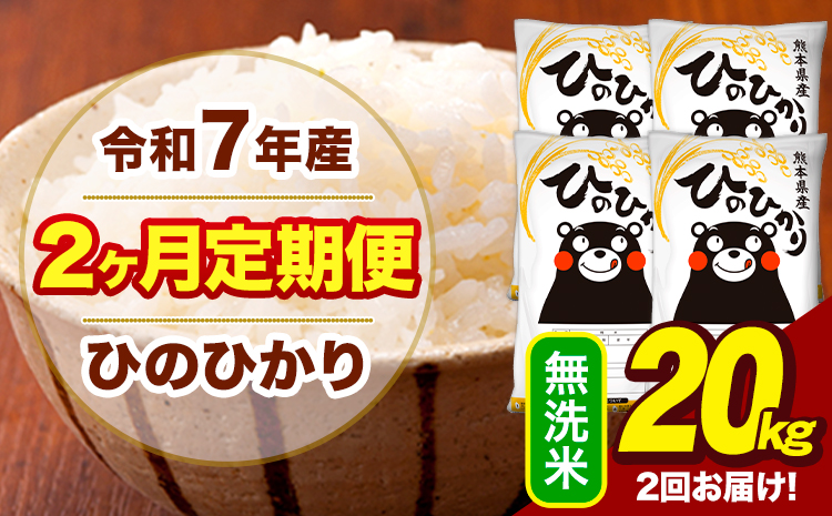 令和7年産 無洗米 【2ヶ月定期便】 ひのひかり 20kg《お申込み翌月から出荷》熊本県 大津町 国産 熊本県産 ヒノヒカリ こめ お米---hn7tei_97000_20kg_mo2_oz_m---