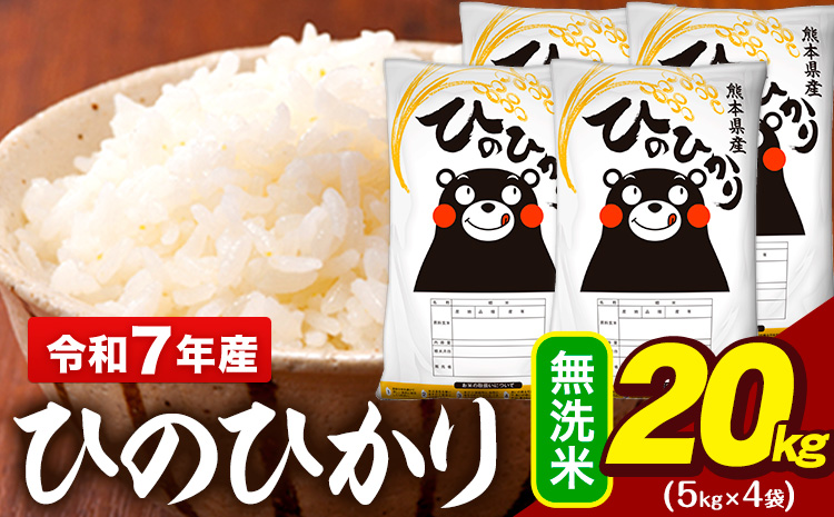 令和7年産 無洗米 米 ひのひかり 20kg (5kg袋×4)《7-14日以内に出荷予定(土日祝除く)》熊本県 大津町 国産 熊本県産 無洗米 精米 送料無料 ヒノヒカリ こめ お米---oz_hn7_wx_44500_20kg_m---