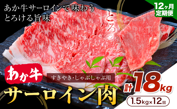 【12ヶ月定期便】あか牛 すきやき・しゃぶしゃぶ用 サーロイン肉 合計18kg 1回 500g×3パック 合同会社たべたせいか《お申し込みの翌月から出荷》赤牛 牛肉 肉 お肉 すきやき すき焼き しゃぶしゃぶ サーロイン 熊本県産 大津市 送料無料---so_ftsasstei_25_1200000_mon12---