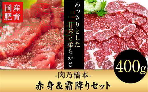 馬刺・赤身&霜降りセット 計400g 赤身馬刺し 霜降り馬刺し 肉乃橋本  ブロック《60日以内に出荷予定(土日祝除く)》---so_fhasiasi_60d_r7_28000_400g---