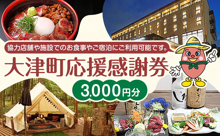 大津町 応援感謝券 3000円 観光協会[30日以内に出荷予定(土日祝除く)]熊本県 大津町 飲食店 宿泊施設---iso_knkknsy_30d_r7_13000_3i---
