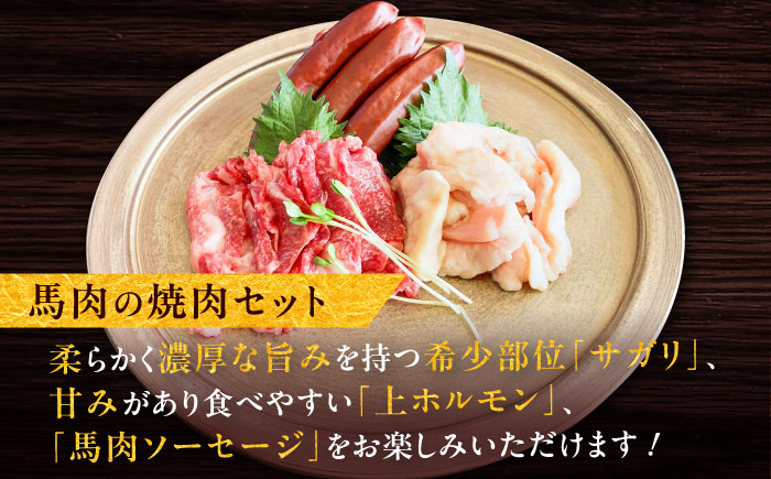 馬ウマ 焼肉セット (2～3人前) 合計 約400g / 馬さがり 馬上ホルモン 馬肉ソーセージ 焼肉 熊本県 特産品 馬肉【有限会社菊陽食肉センター】 [BHAC007]