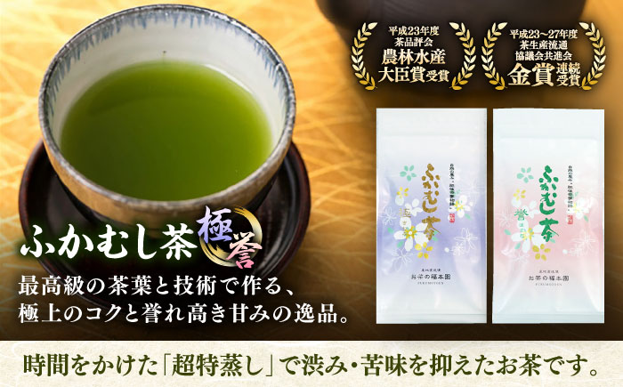 ふかむし茶　「極」 「誉」　2本詰め セット 計200g / ふかむし茶 お茶 緑茶 銘茶 茶葉 厳選 熊本県 菊陽 特産品【有限会社 お茶の福本園】 [BHAI005]
