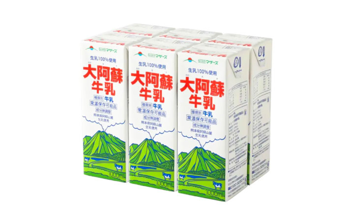 【全6回定期便】大阿蘇 牛乳 1000ml 紙パック(6本入) / 阿蘇 熊本 乳牛 生乳 ミルク 無調整 自然 らくのう【合同会社 たべたせいか】 [BHBY025]