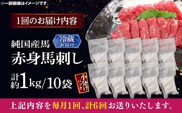 【全6回定期便】【冷蔵】純国産馬 赤身馬刺し盛り 計約1kg (約100g×10個) / ばさし 馬刺 あかみ 熊本馬刺し 熊本県 菊陽町【株式会社古閑ファーム】 [BHDF040]
