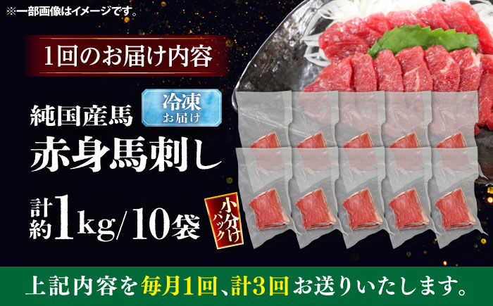 【全3回定期便】純国産馬 赤身馬刺し盛り 計約1kg (約100g×10個) / ばさし 馬刺 あかみ 熊本馬刺し 熊本県 菊陽町【株式会社古閑ファーム】 [BHDF042]