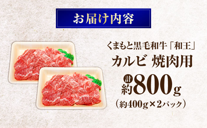 くまもと黒毛和牛 ｢和王｣ カルビ焼肉用 計約800g (約400g×2パック) / 牛肉 和王 黒毛和牛 肉 カルビ かるび 希少部位 熊本県 菊陽町【菊池地域農業協同組合】 [BHBQ011]