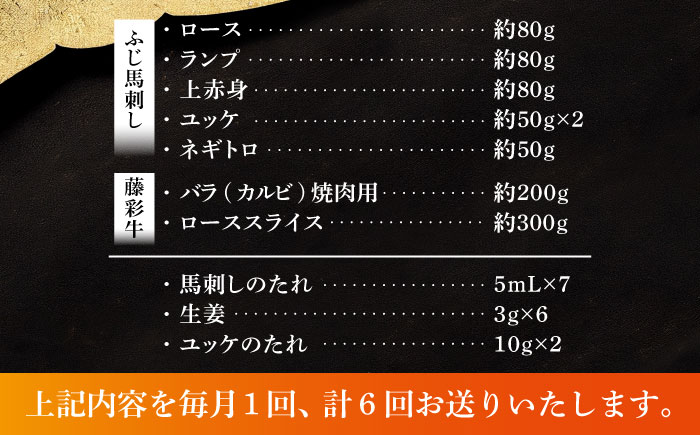 【全6回定期便】「フジチクオリジナル」ふじ馬刺しと藤彩牛の贅沢食べ比べセット 3906【株式会社フジチク】 [BHAD055]