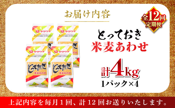 【全12回定期便】とっておき米麦あわせ 4kg / 味噌 みそ 菊陽町 発酵 食品 みそしる 国産  こめ むぎ みそ汁 あわせみそ 大豆 熊本県 調理 料理 おかず【株式会社山内本店】 [BHAE017]