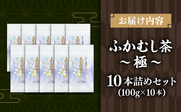 ふかむし茶 「極」 10本詰め セット 計1kg お茶 日本茶 深蒸し茶 / お茶 日本茶 深蒸し茶 受賞 濃厚 自社農園 熊本県 菊陽【有限会社 お茶の福本園】 [BHAI002]