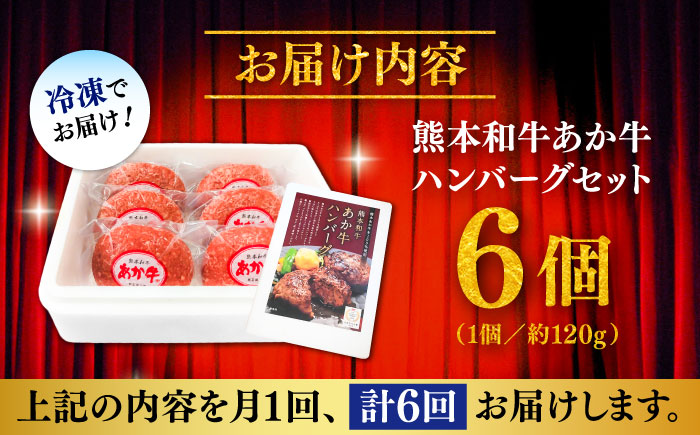 【全6回定期便】熊本和牛あか牛ハンバーグセット　120g×6個 / 菊陽町 あかうし 熊本県 肉 にく niku ブランド 旨み【有限会社　三協畜産】 [BHAS034]