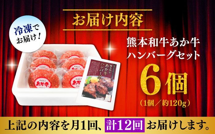 【全12回定期便】熊本和牛あか牛ハンバーグセット　約120g×6個 / 菊陽町 あかうし 熊本県 肉 にく niku ブランド 旨み【有限会社　三協畜産】 [BHAS035]