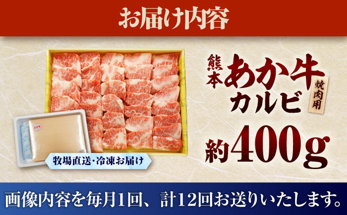 【全12回定期便】熊本和牛あか牛カルビ焼肉用 約400g / 菊陽町 あかうし 熊本県 肉 にく niku ブランド 旨み【有限会社　三協畜産】 [BHAS044]