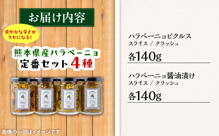 ハラペーニョ 定番セット 4種 / はらぺーにょ 醤油漬け ハラペーニョ ピクルス 唐辛子 調味料 4種 セット 菊陽町 熊本県 調味料セット【こびらオリーブ園】 [BHBL005]