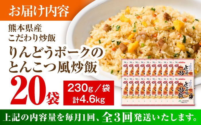 【全3回定期便】熊本県産 こだわり炒飯 りんどうポークの とんこつ風 230g×20袋 合計4.6kg【ユーユーフーズ株式会社】 [BHCS033]
