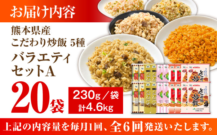 【全6回定期便】熊本県産 こだわり炒飯 バラエティセットA 計4.6kg(230g×20袋) / 冷凍食品 米飯 チャーハン 熊本県  惣菜 菊陽町【ユーユーフーズ株式会社】 [BHCS036]