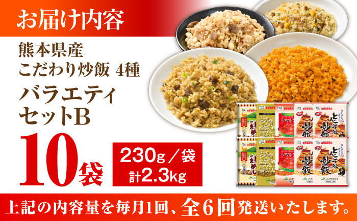 【全6回定期便】熊本県産 こだわり炒飯 バラエティセットB 計2.3kg (230g×10袋) / 冷凍食品 米飯 チャーハン 熊本県 惣菜 冷凍 簡単 菊陽町【ユーユーフーズ株式会社】 [BHCS040]