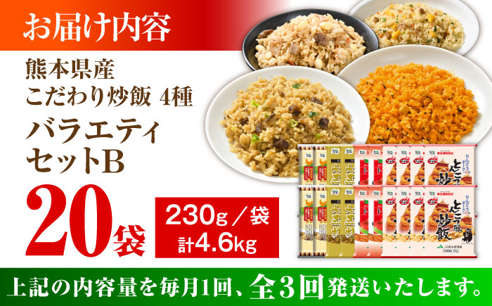 【全3回定期便】熊本県産 こだわり炒飯 バラエティセットＢ 計4.6kg(230g×20袋) / 冷凍食品 米飯 チャーハン 熊本県 焼きめし 菊陽町【ユーユーフーズ株式会社】 [BHCS041]