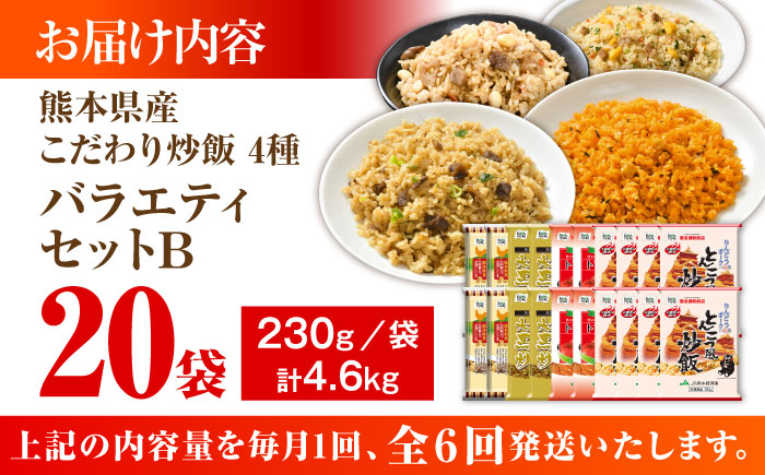 【全6回定期便】熊本県産 こだわり炒飯 バラエティセットＢ 計4.6kg(230g×20袋) / 冷凍食品 米飯 チャーハン 熊本県 焼きめし 菊陽町【ユーユーフーズ株式会社】 [BHCS042]