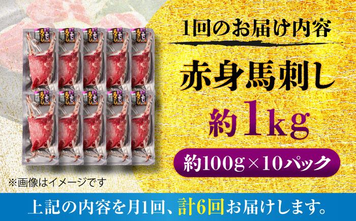 【全6回定期便】赤身 馬刺し 約1kg(約100g×10パック) / 小分け 熊本 馬刺 赤身 馬刺し 冷凍 馬肉 ヘルシー 真空 パック おつまみ 熊本県 菊陽町【五右衛門フーズ】 [BHCY027]