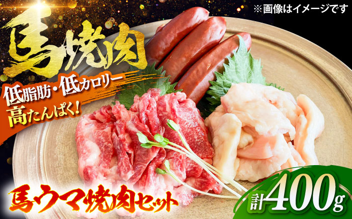 馬ウマ 焼肉セット (2～3人前) 合計 約400g / 馬さがり 馬上ホルモン 馬肉ソーセージ 焼肉 熊本県 特産品 馬肉【有限会社菊陽食肉センター】 [BHAC007]