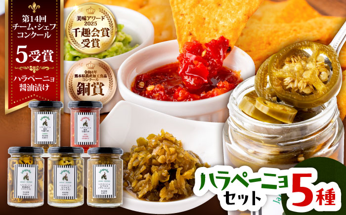 ハラペーニョ 5種セット / はらぺーにょ 醤油漬け ピクルス クラッシュ 万能だれRed 万能だれgreen タレ 調味料 ハラペーニョ 熊本 菊陽町 調味料セット【こびらオリーブ園】 [BHBL009]