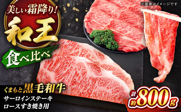 くまもと黒毛和牛「和王」サーロインステーキ・「和王」ロース すきやき用 食べ比べセット 計約800g / 牛肉 和王 サーロイン ロース 熊本県 菊陽町 【菊池地域農業協同組合】 [BHBQ006]