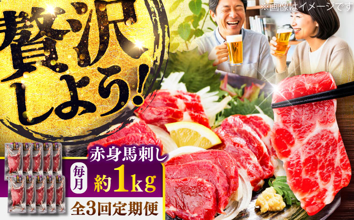 【全3回定期便】赤身 馬刺し 約1kg(約100g×10パック) / 小分け 熊本 馬刺 赤身 馬刺し 冷凍 馬肉 ヘルシー 真空 パック おつまみ 熊本県 菊陽町【五右衛門フーズ】 [BHCY026]