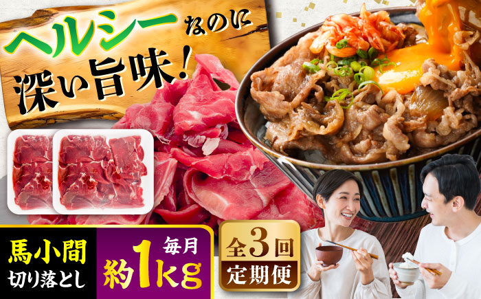【全3回定期便】馬小間切り落とし 約1kg (約500g × 2パック) / 馬肉 こま切れ きりおとし 切落とし 馬小間 熊本 馬肉 切り落とし ヘルシー【五右衛門フーズ】 [BHCY038]