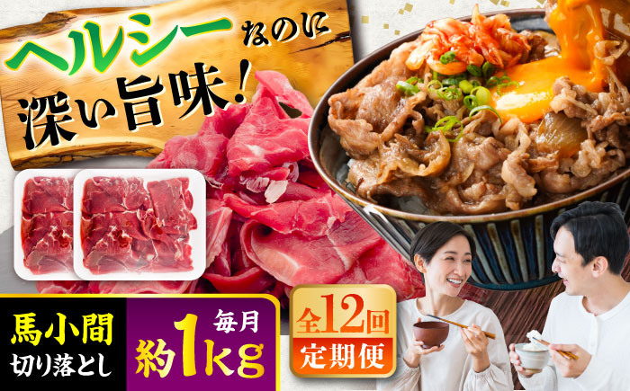 【全12回定期便】馬小間切り落とし 約1kg (約500g × 2パック) / 馬肉 こま切れ きりおとし 切落とし 馬小間 熊本 馬肉 切り落とし ヘルシー【五右衛門フーズ】 [BHCY040]