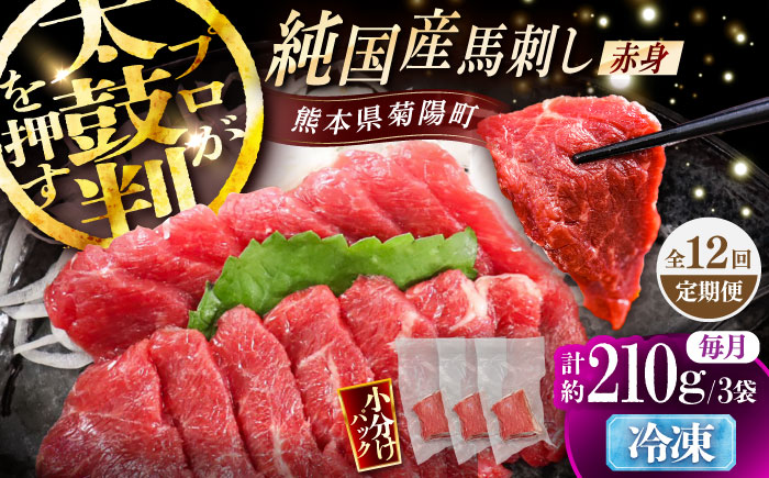 【全12回定期便】純国産馬 赤身馬刺し 計約210g (約70g×3個) / ばさし 馬刺 あかみ 熊本馬刺し 熊本県 菊陽町【株式会社古閑ファーム】 [BHDF038]