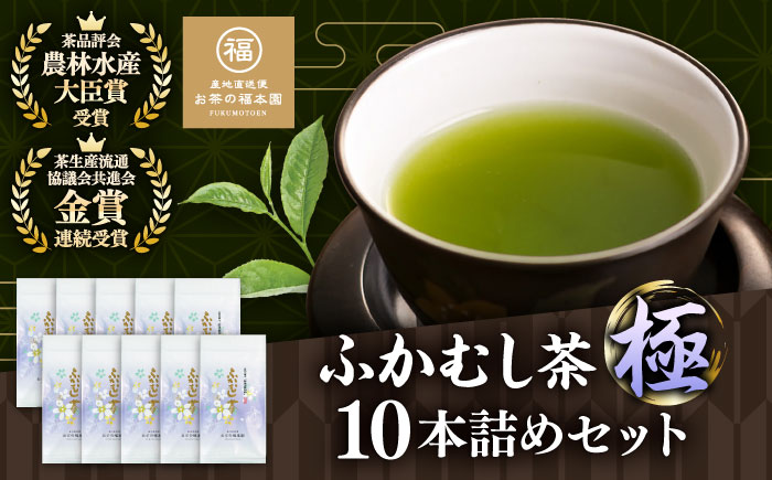 ふかむし茶 「極」 10本詰め セット 計1kg お茶 日本茶 深蒸し茶 / お茶 日本茶 深蒸し茶 受賞 濃厚 自社農園 熊本県 菊陽[有限会社 お茶の福本園] [BHAI002]