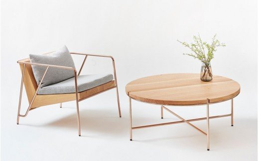 【FIL】コーヒーテーブル MASS Series 900 Coffee Table -Natural Wood & Copper Frame-　小国杉 テーブル ラウンドテーブル 丸テーブル ローテーブル 机 インテリア 家具 木製 無垢材 天然木 おしゃれ リビング ダイニング ギフト セット Foreque 阿蘇 南小国町