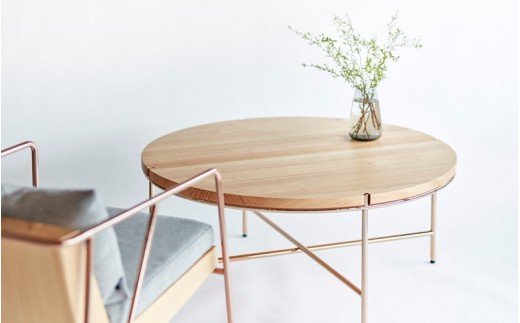 【FIL】コーヒーテーブル MASS Series 900 Coffee Table -Natural Wood & Copper Frame-　小国杉 テーブル ラウンドテーブル 丸テーブル ローテーブル 机 インテリア 家具 木製 無垢材 天然木 おしゃれ リビング ダイニング ギフト セット Foreque 阿蘇 南小国町